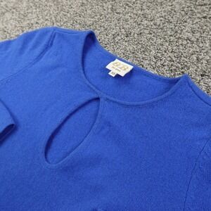Cashmere Sweater Womens XS Blue Keyhole Crewneck Pullover Cozy Soft Warm Luxury